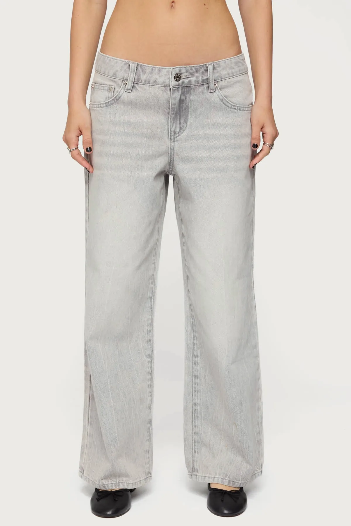 Petite Magda Acid Wash Low Rise Baggy Jeans sold by Edikted product image thumbnail 2