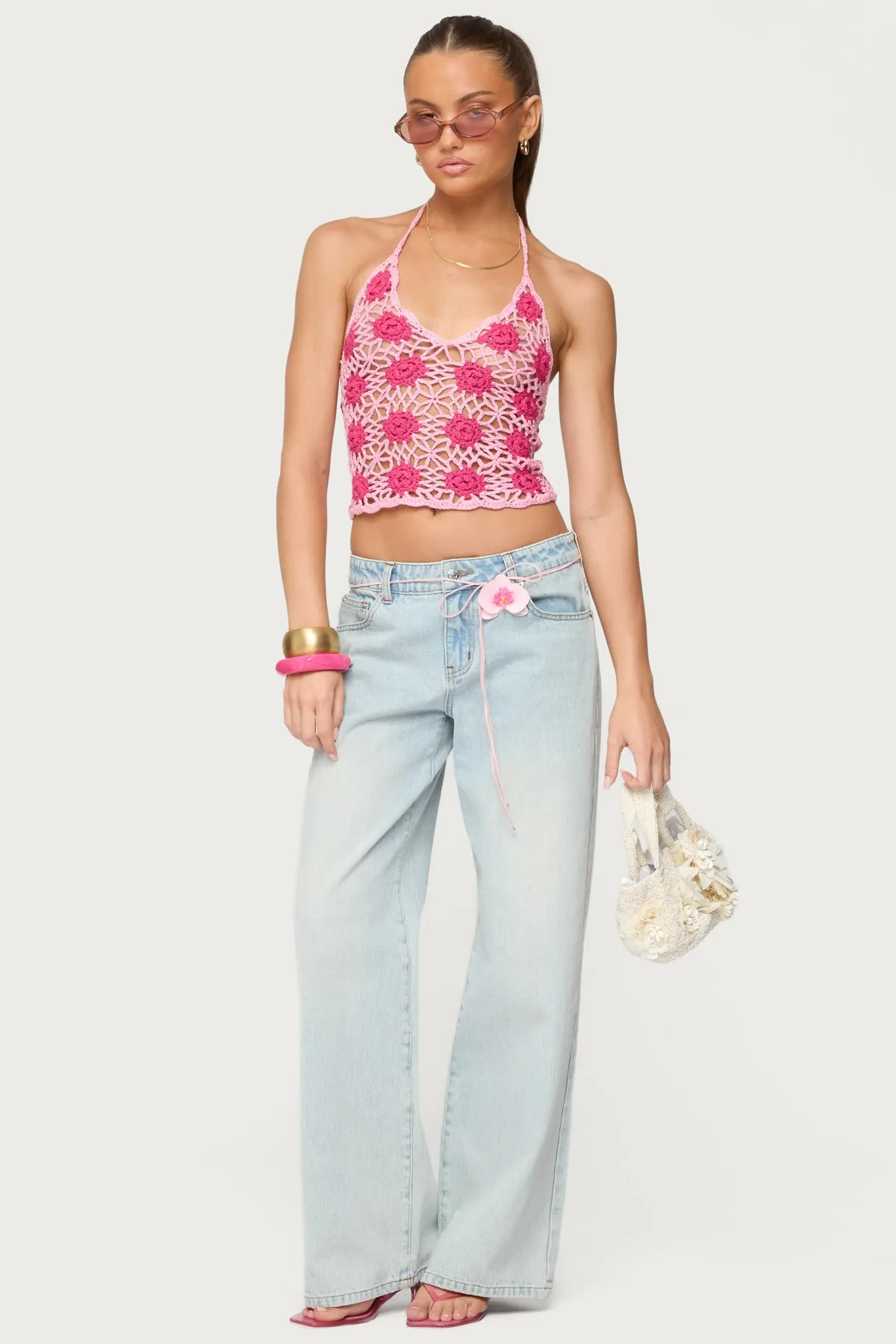 Contrast Floral Crochet Halter Top sold by Edikted product image thumbnail 2