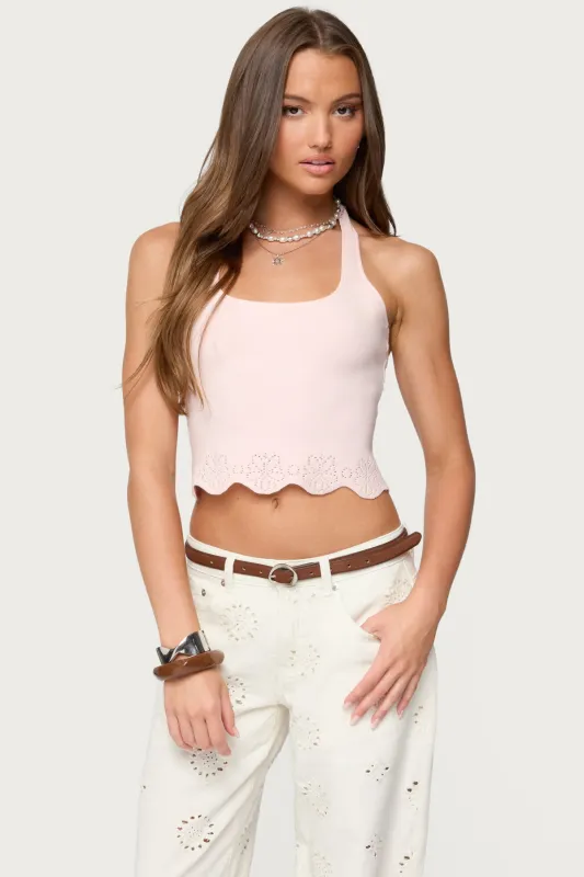 Jazmyn Scalloped Halter Top sold by Edikted