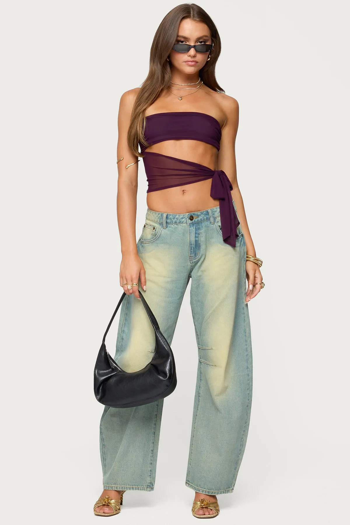 Cayden Washed Low Rise Barrel Jeans sold by Edikted