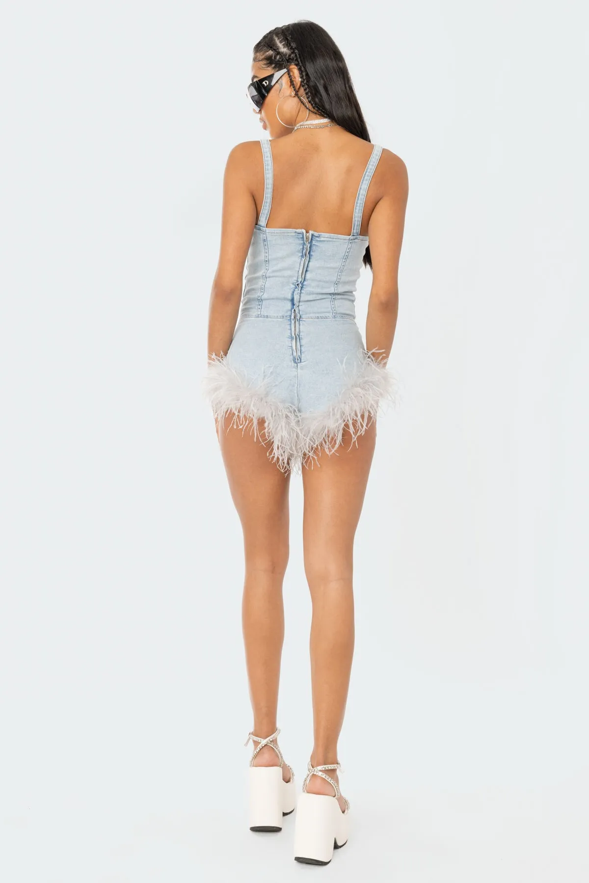 Fluffy Denim Romper sold by Edikted product image thumbnail 5