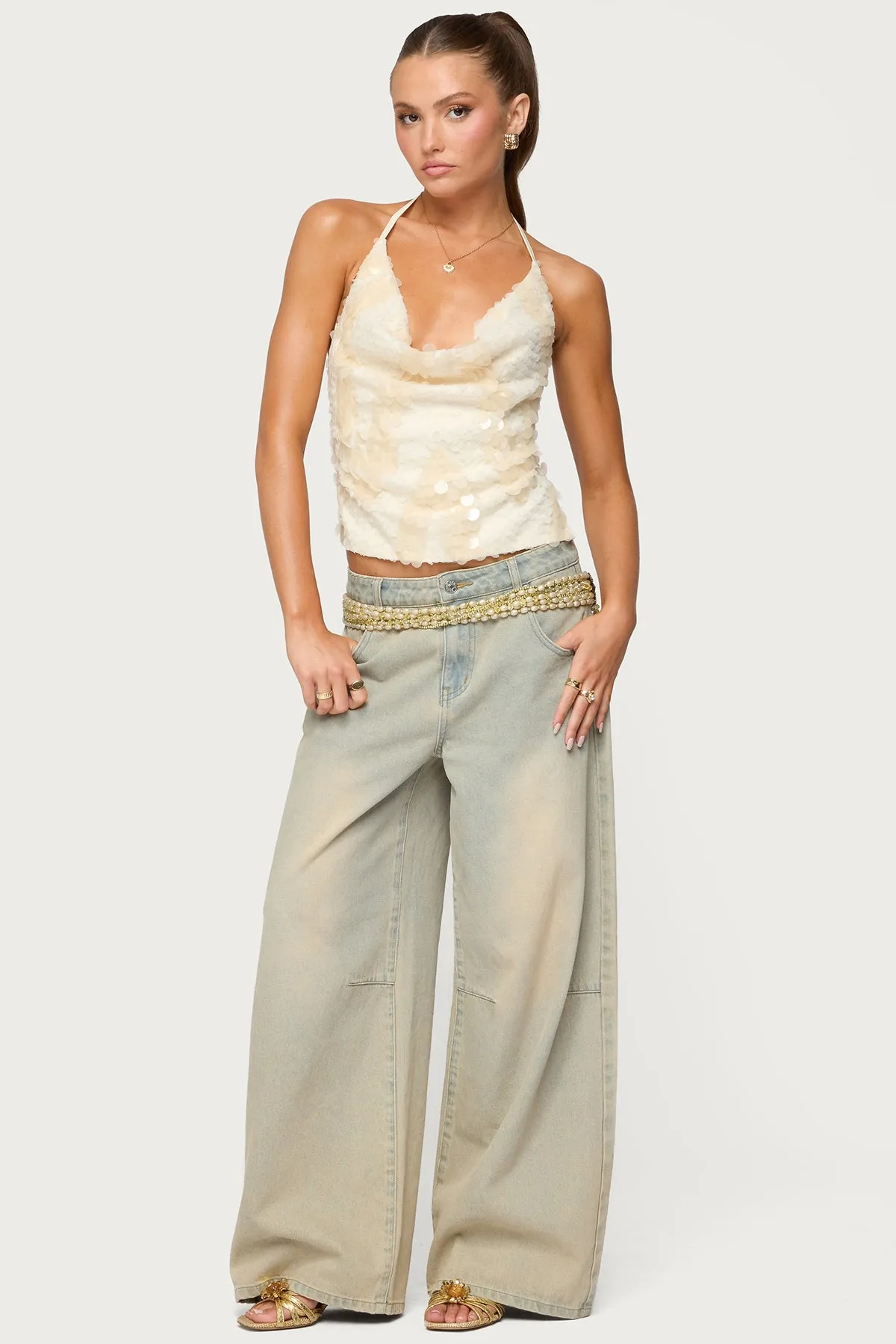 Reid Backless Sequin Cowl Neck Top sold by Edikted product image thumbnail 3