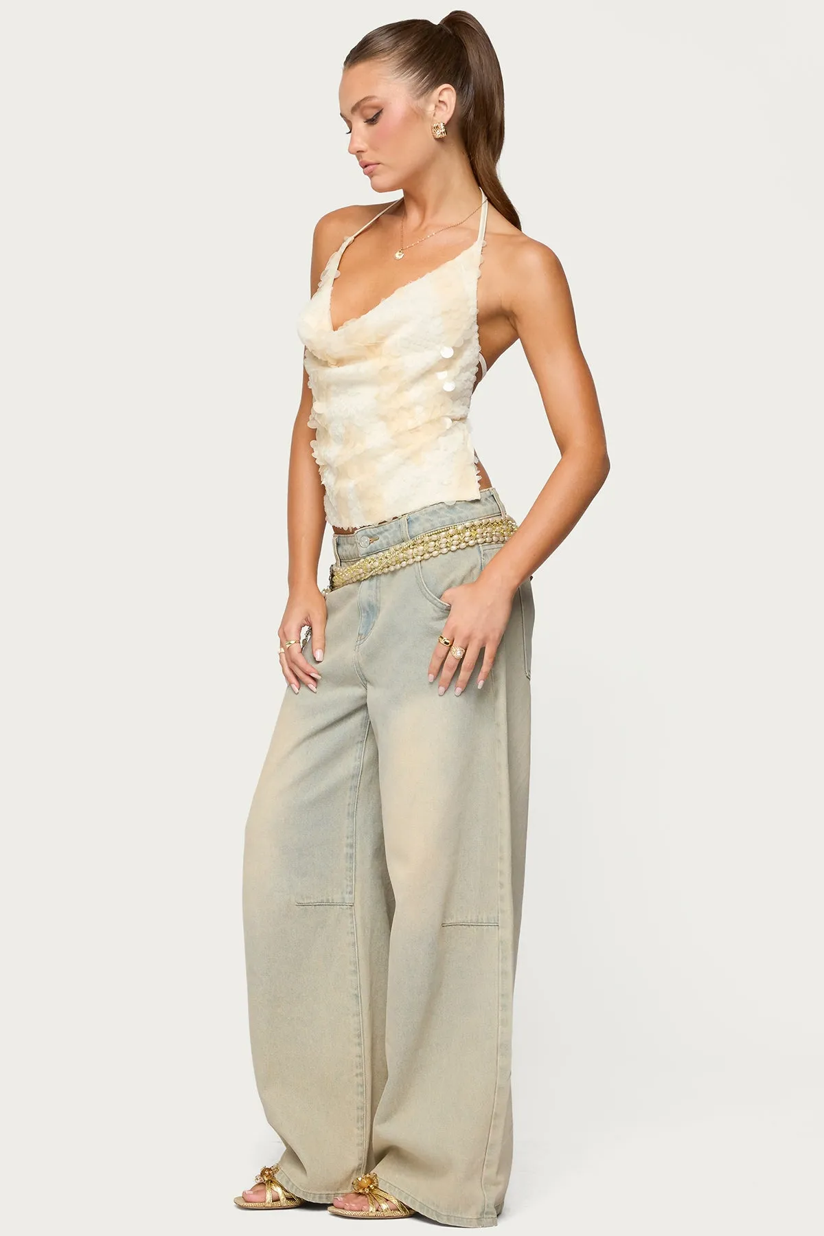 Reid Backless Sequin Cowl Neck Top sold by Edikted product image thumbnail 2