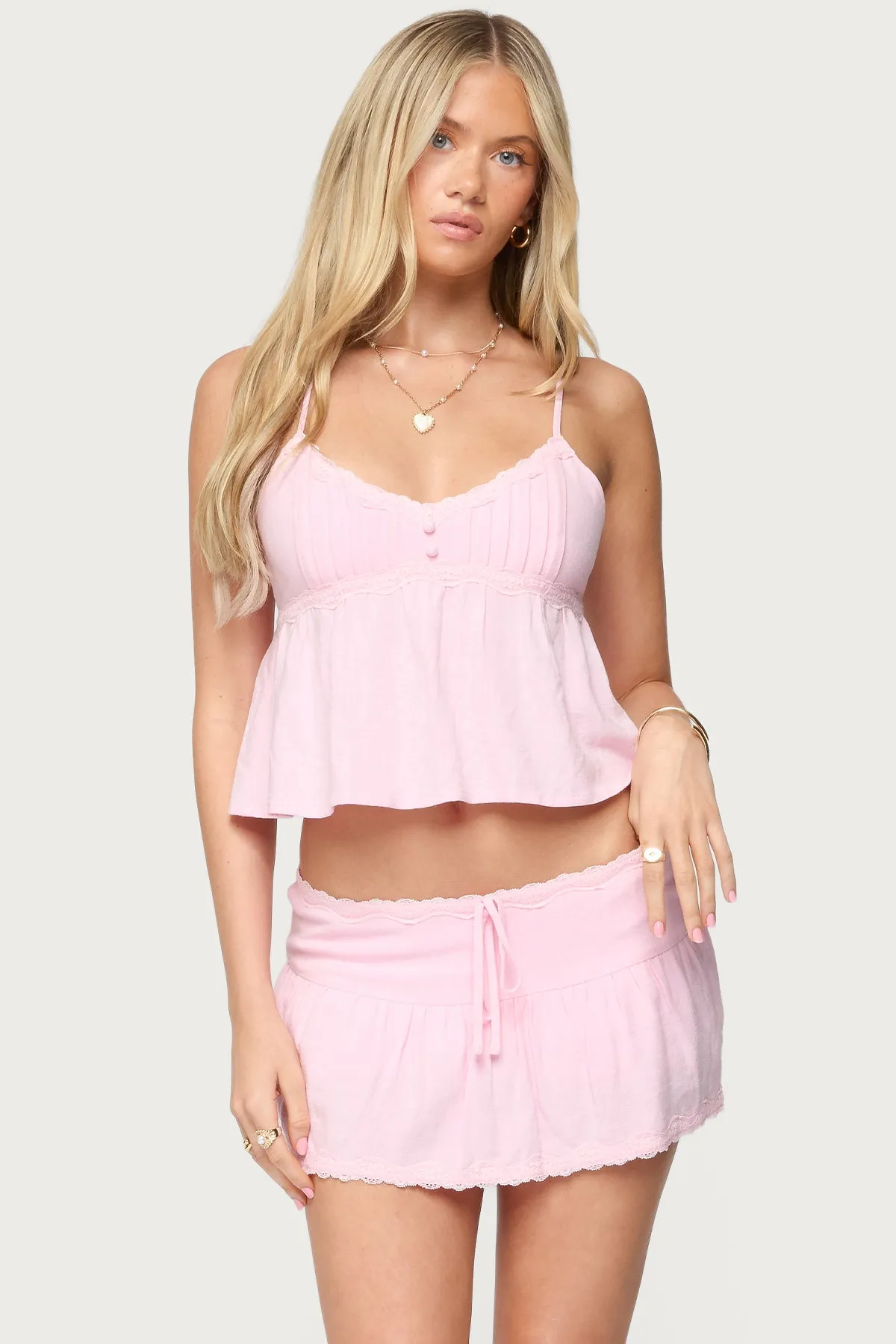 Selene Lacey Pleated Tank Top sold by Edikted