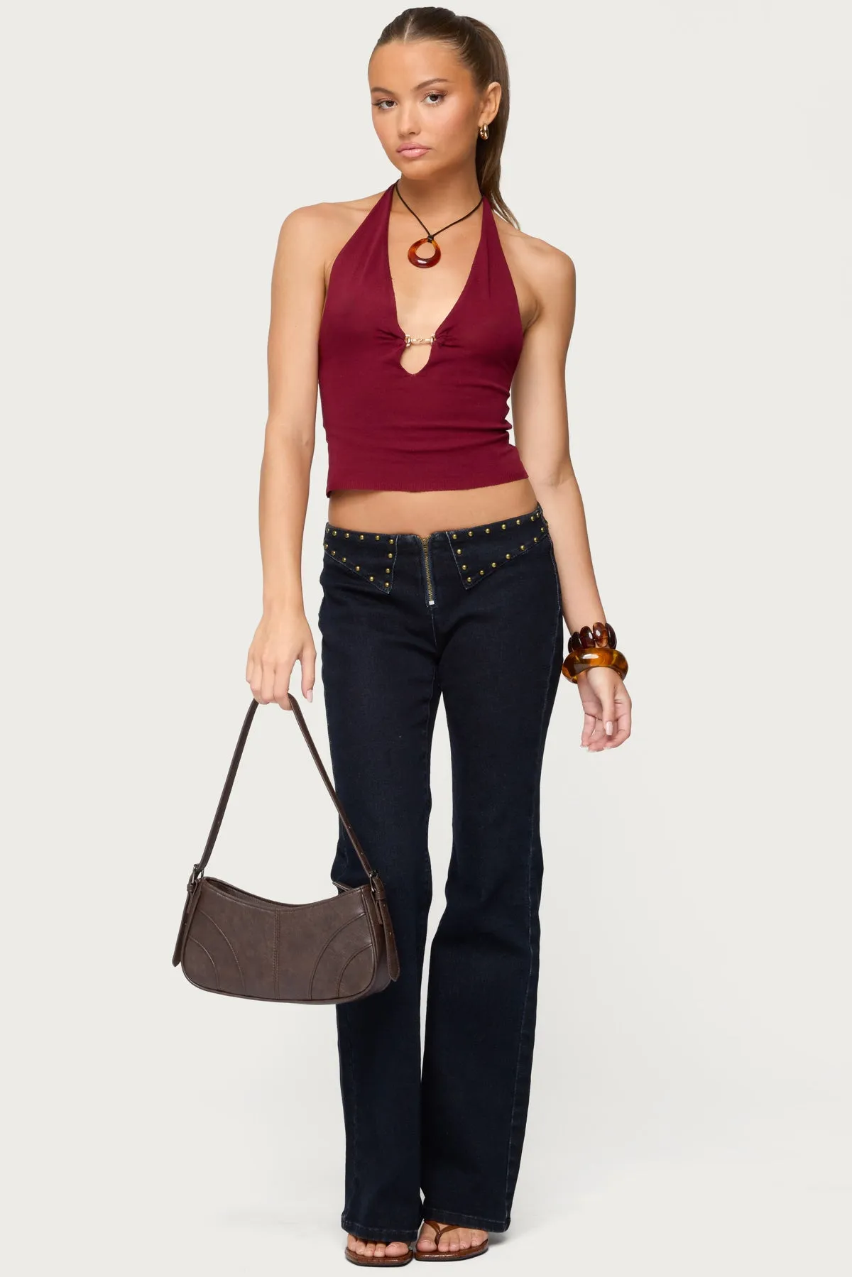 Missie Knitted Plunge Neck Halter Top sold by Edikted product image thumbnail 2