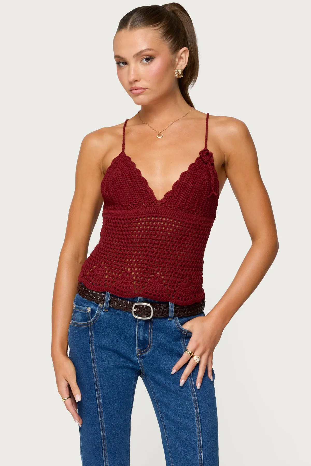 Delila Crochet V Neck Top sold by Edikted