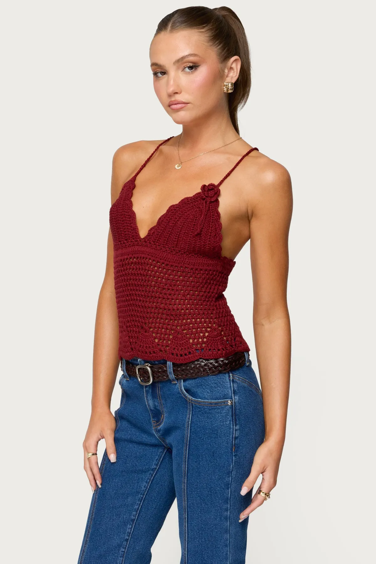 Delila Crochet V Neck Top sold by Edikted product image thumbnail 3