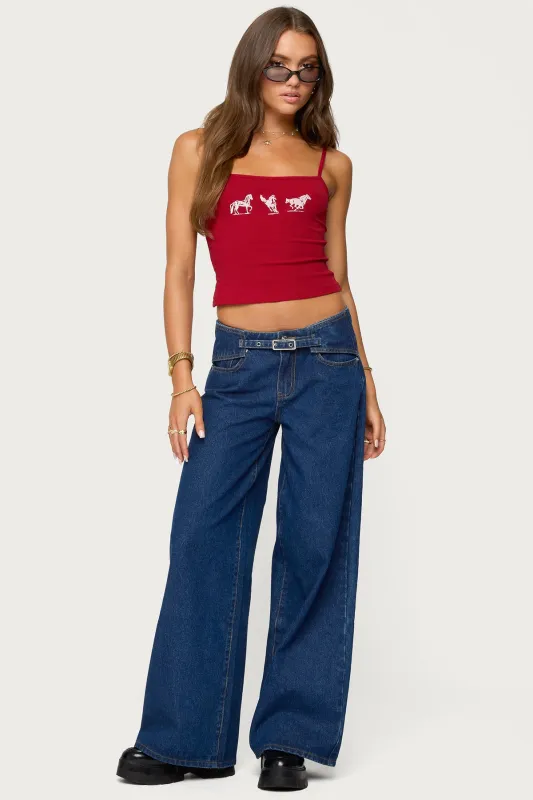 Edie Belt Detail Low Rise Jeans sold by Edikted