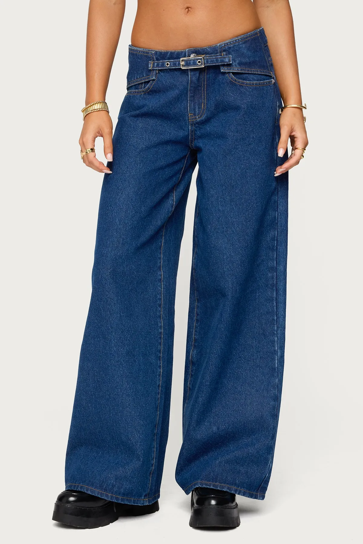 Edie Belt Detail Low Rise Baggy Jeans sold by Edikted product image thumbnail 2
