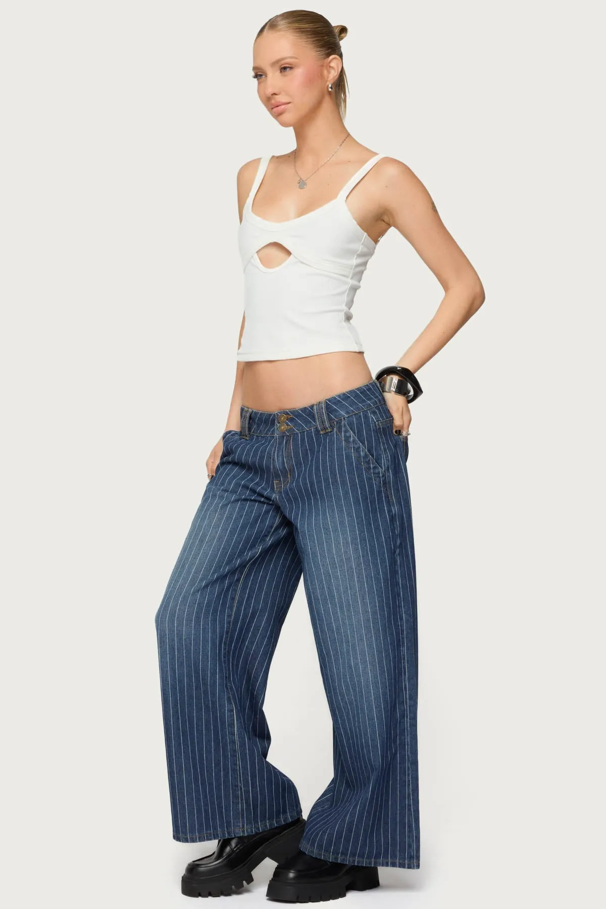 Petite Cory Striped Low Rise Jeans sold by Edikted product image thumbnail 3