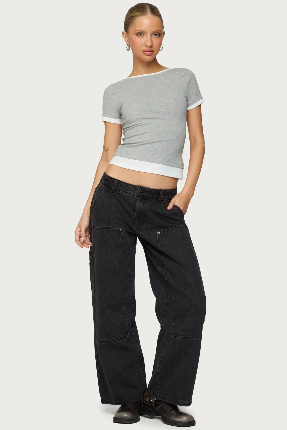Petite Ayla Low Rise Carpenter Jeans sold by Edikted product image thumbnail 3