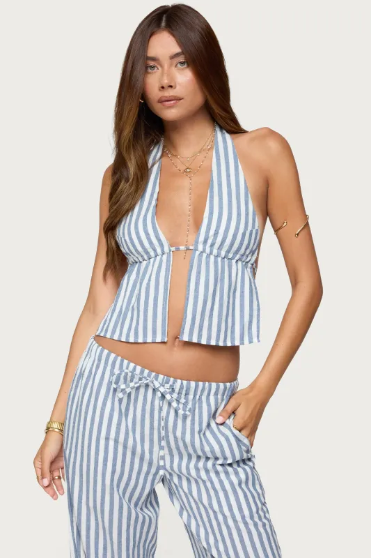 Macey Striped Split Front Backless Top sold by Edikted
