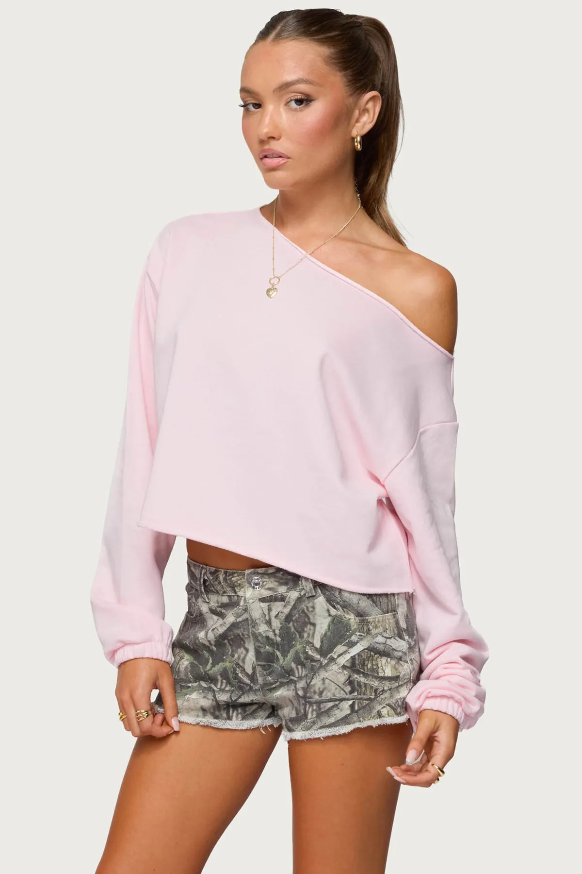 Aveline Off Shoulder Light Sweatshirt sold by Edikted