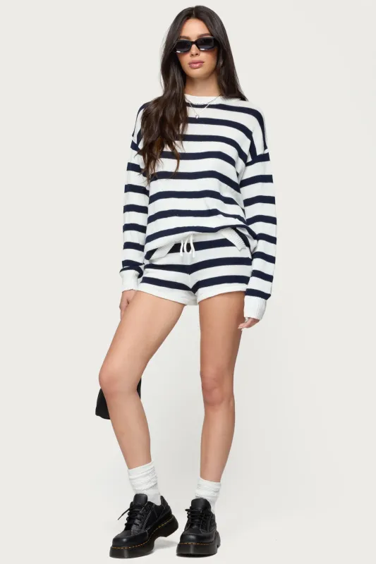 Amaris Striped Knit Shorts sold by Edikted