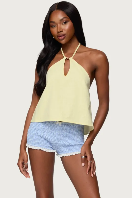 Oliviana Linen Look Halter Top sold by Edikted