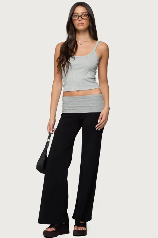 Wide Leg Contrast Fold Over Pants sold by Edikted