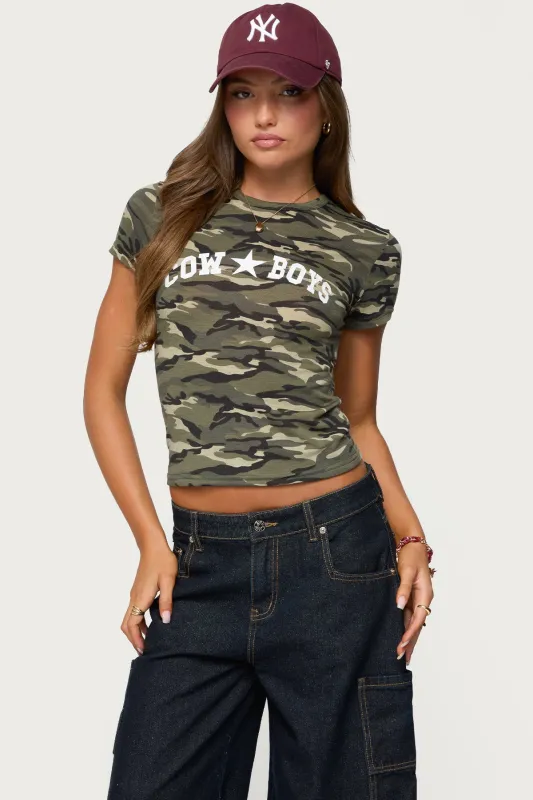 Nika Camo Cowboys T Shirt sold by Edikted