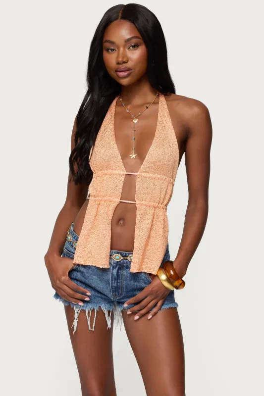 Sequin Knit Split Front Backless Top sold by Edikted