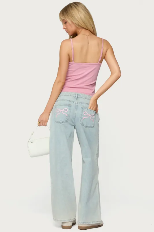 Petite Bow Pocket Relaxed Jeans sold by Edikted