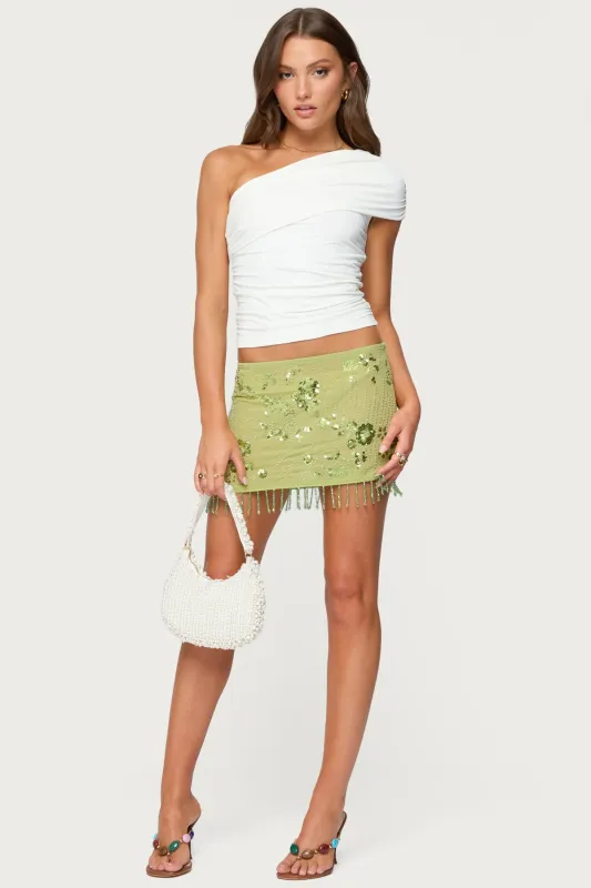 Sheer Sequin Bead Fringed Mini Skirt sold by Edikted