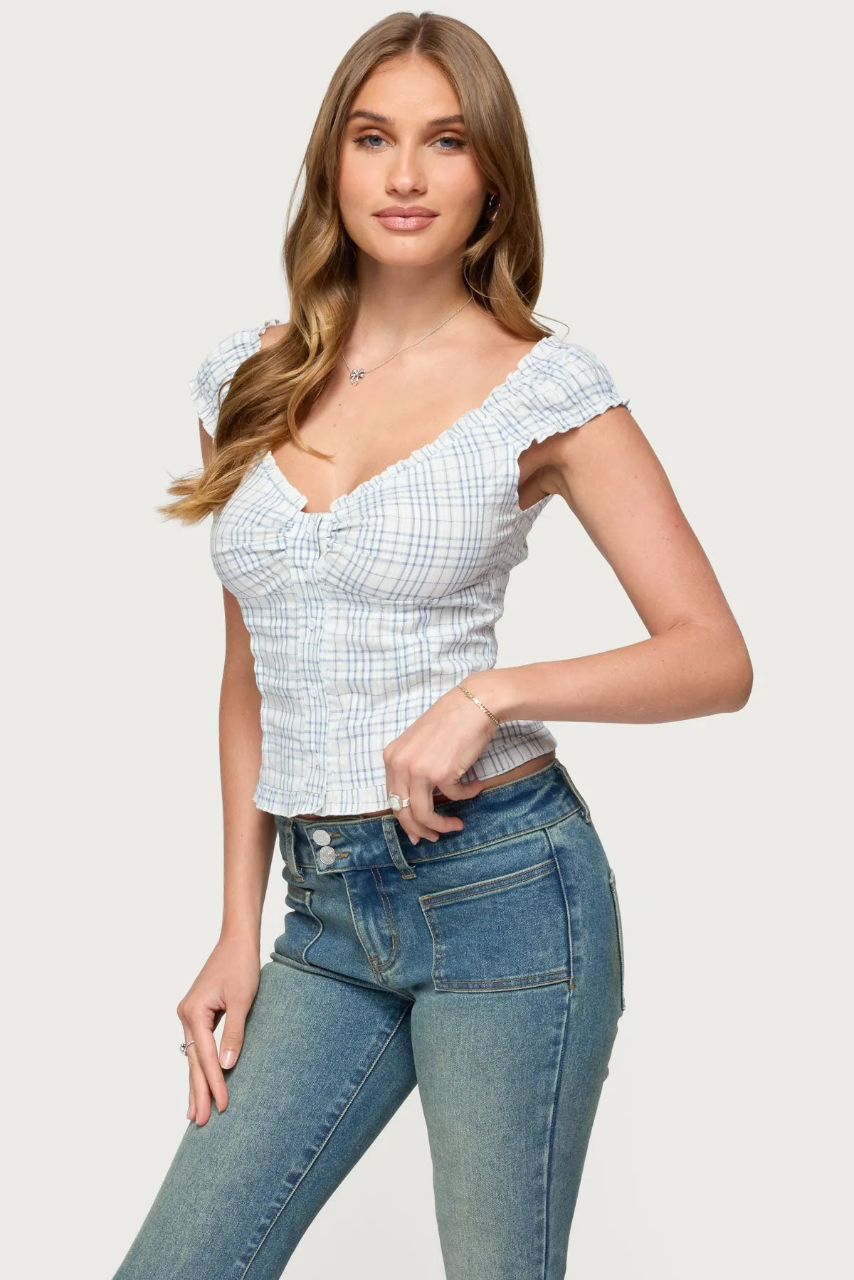 Dolsy Plaid Button Up Top sold by Edikted product image thumbnail 3