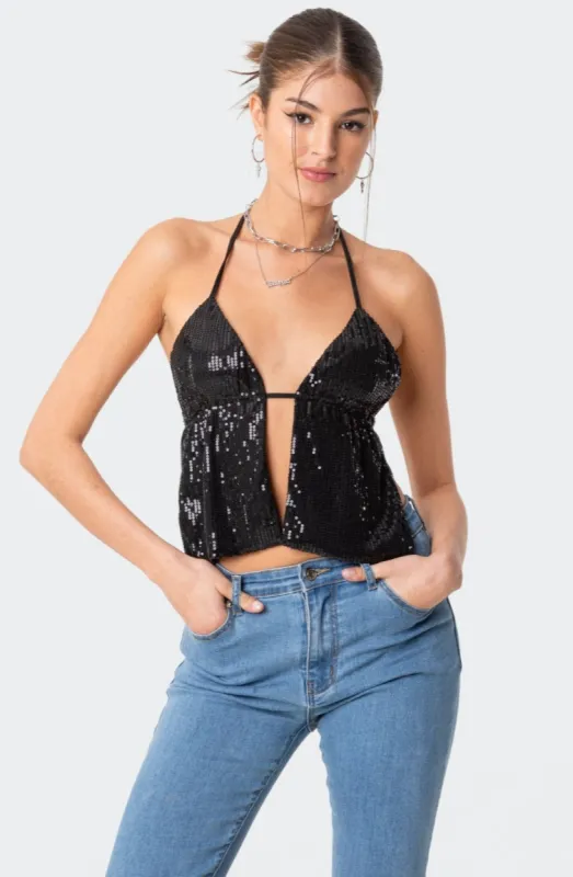 Estelle Open-Back Sequin Top sold by Edikted
