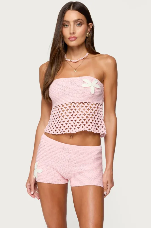 Tahna Flower Strapless Crochet Top sold by Edikted