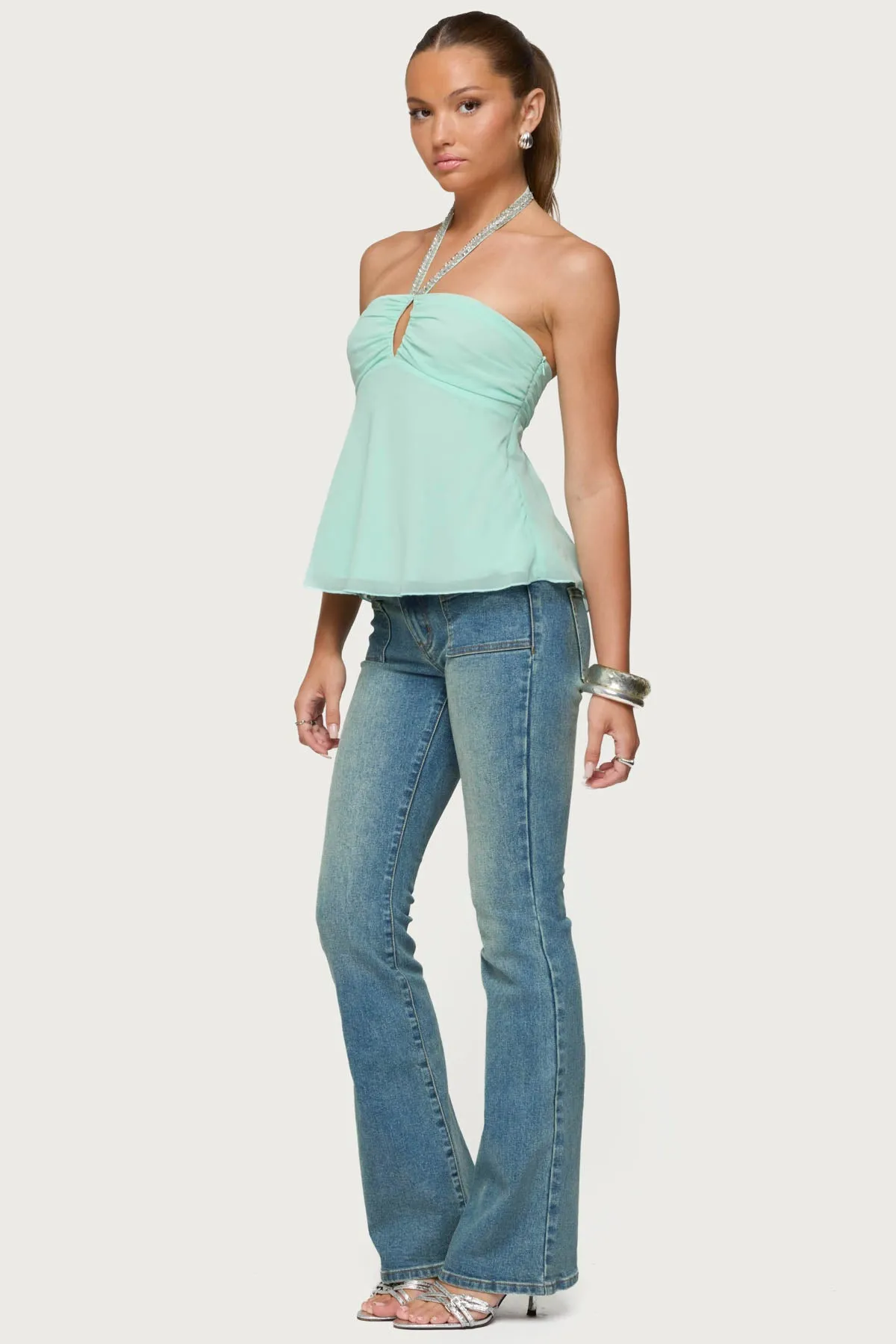 Sequin Chiffon Keyhole Halter Top sold by Edikted product image thumbnail 4