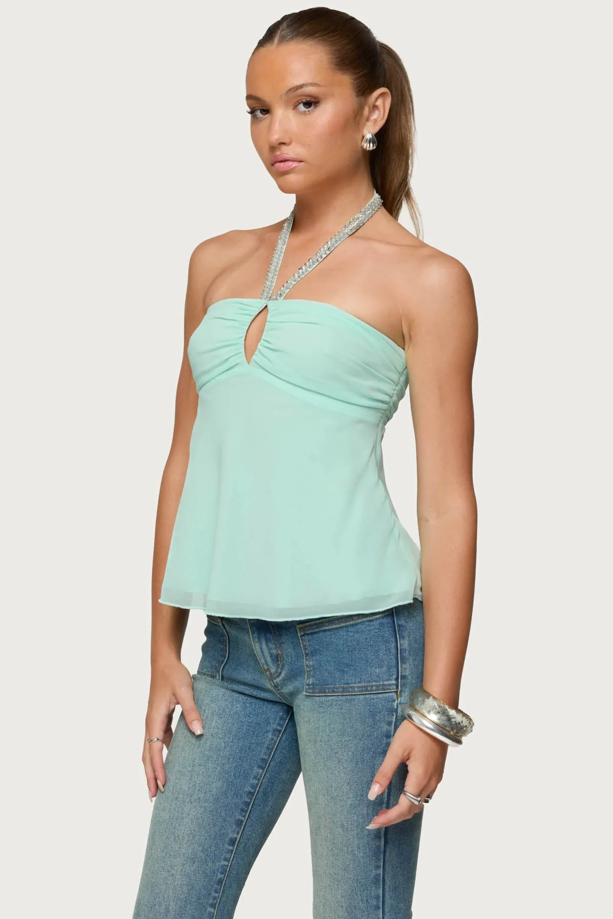 Sequin Chiffon Keyhole Halter Top sold by Edikted product image thumbnail 3