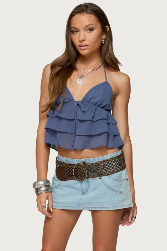 Zephi Split Front Ruffled Top made by Edikted