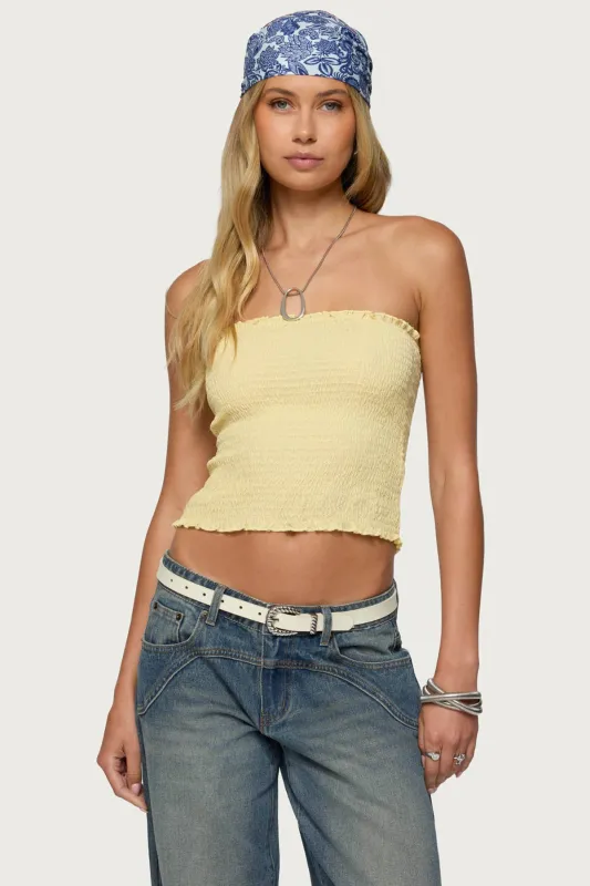 Emmet Strapless Scrunch Top sold by Edikted