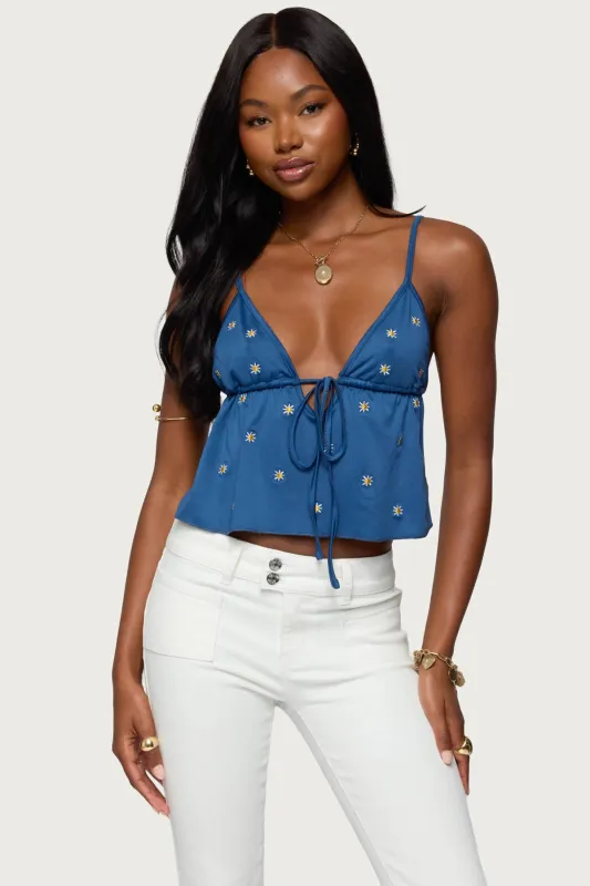 Soleil Embroidered Open Back Top made by Edikted