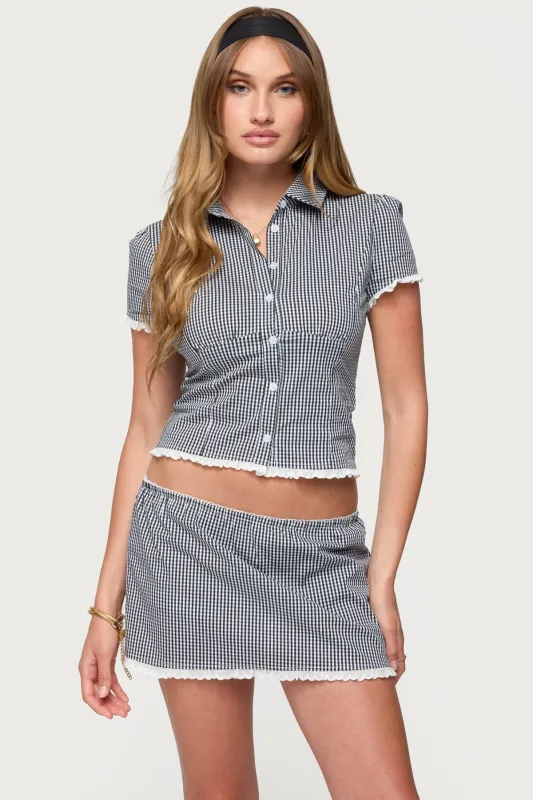 Paige Gingham Tailored Button Up Shirt sold by Edikted