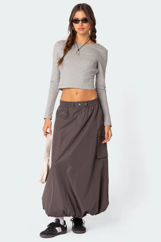 Bubble Cargo Nylon Maxi Skirt sold by Edikted