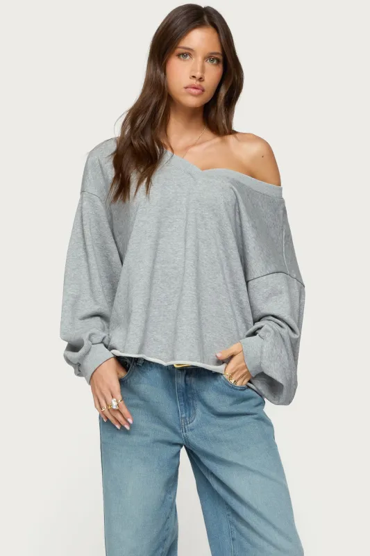 Winfred Oversized V Neck Sweatshirt sold by Edikted