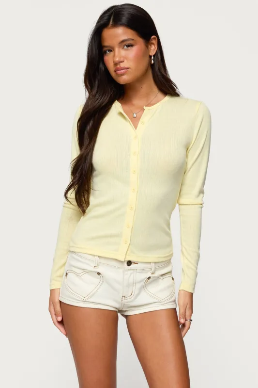 Maeva Button Up Pointelle Top sold by Edikted