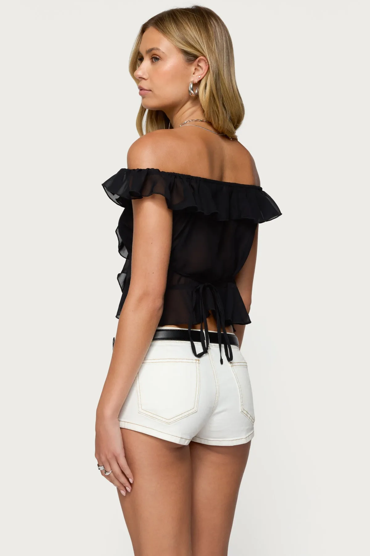 Sheer Chiffon Ruffled Off Shoulder Top sold by Edikted product image thumbnail 5