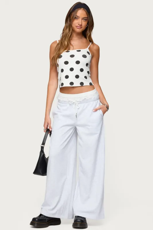 Tamia Peekaboo Ruffle Lace Sweatpants sold by Edikted