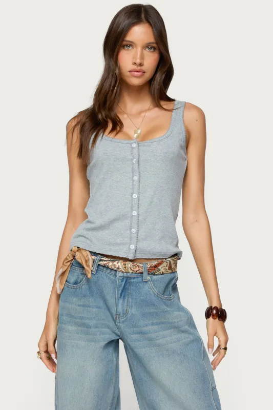 Gwenne Pointelle Button Up Tank Top sold by Edikted
