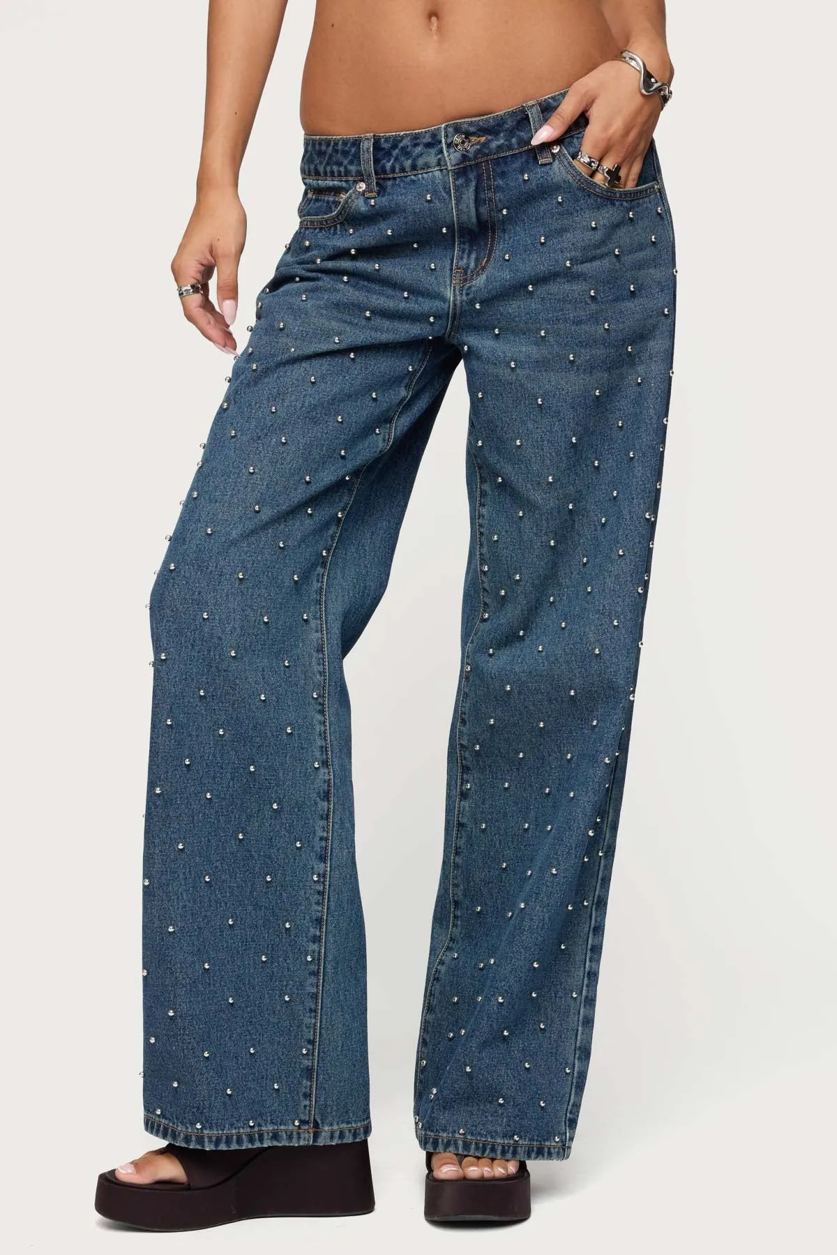 Esmay Studded Low Rise Baggy Jeans sold by Edikted product image thumbnail 2