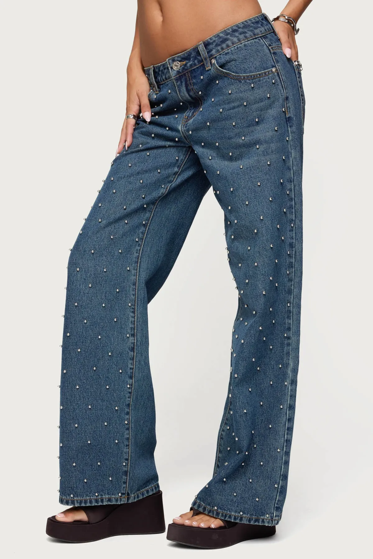 Esmay Studded Low Rise Baggy Jeans sold by Edikted product image thumbnail 4