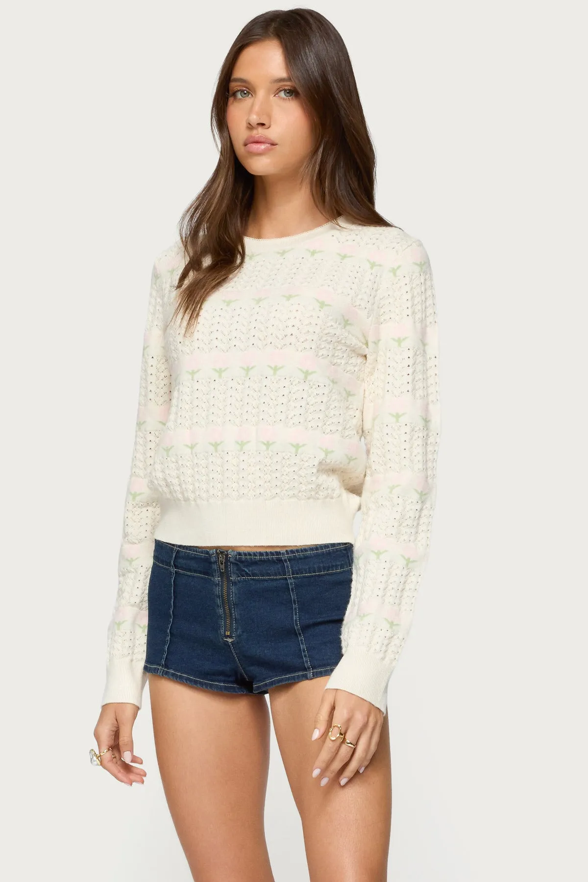 Emerie Flower Textured Knit Sweater sold by Edikted product image thumbnail 3