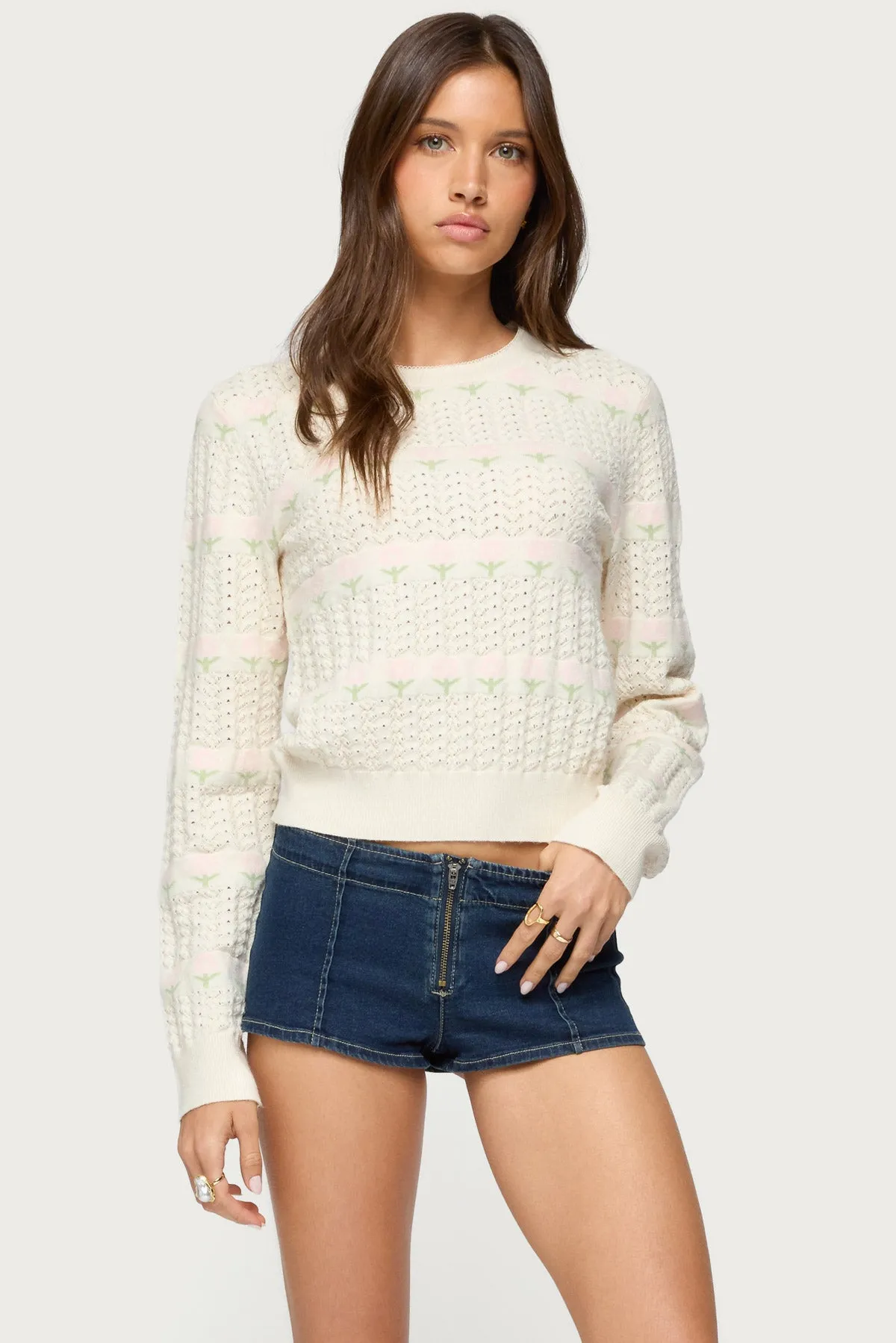Emerie Flower Textured Knit Sweater sold by Edikted