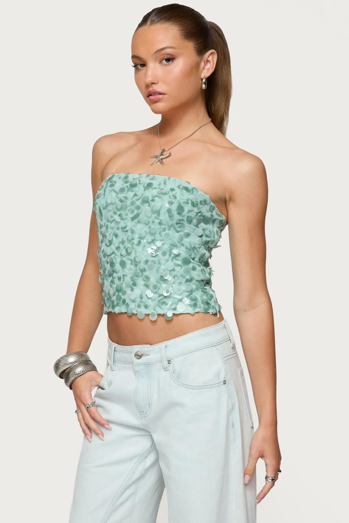 Brynn Sequin Strapless Top sold by Edikted product image thumbnail 3