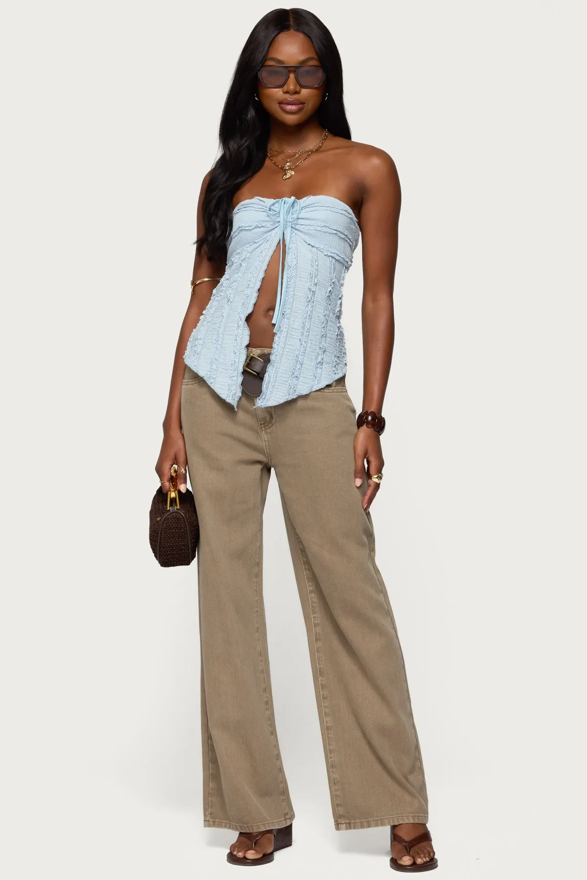 Textured Ruffle Split Front Strapless Top sold by Edikted product image thumbnail 2