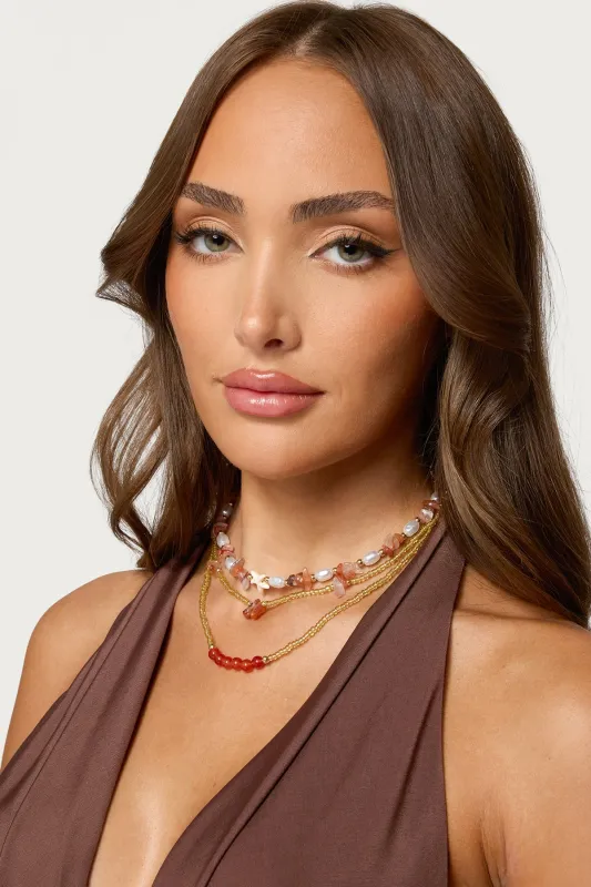 Pearly Beaded Layered Necklace sold by Edikted
