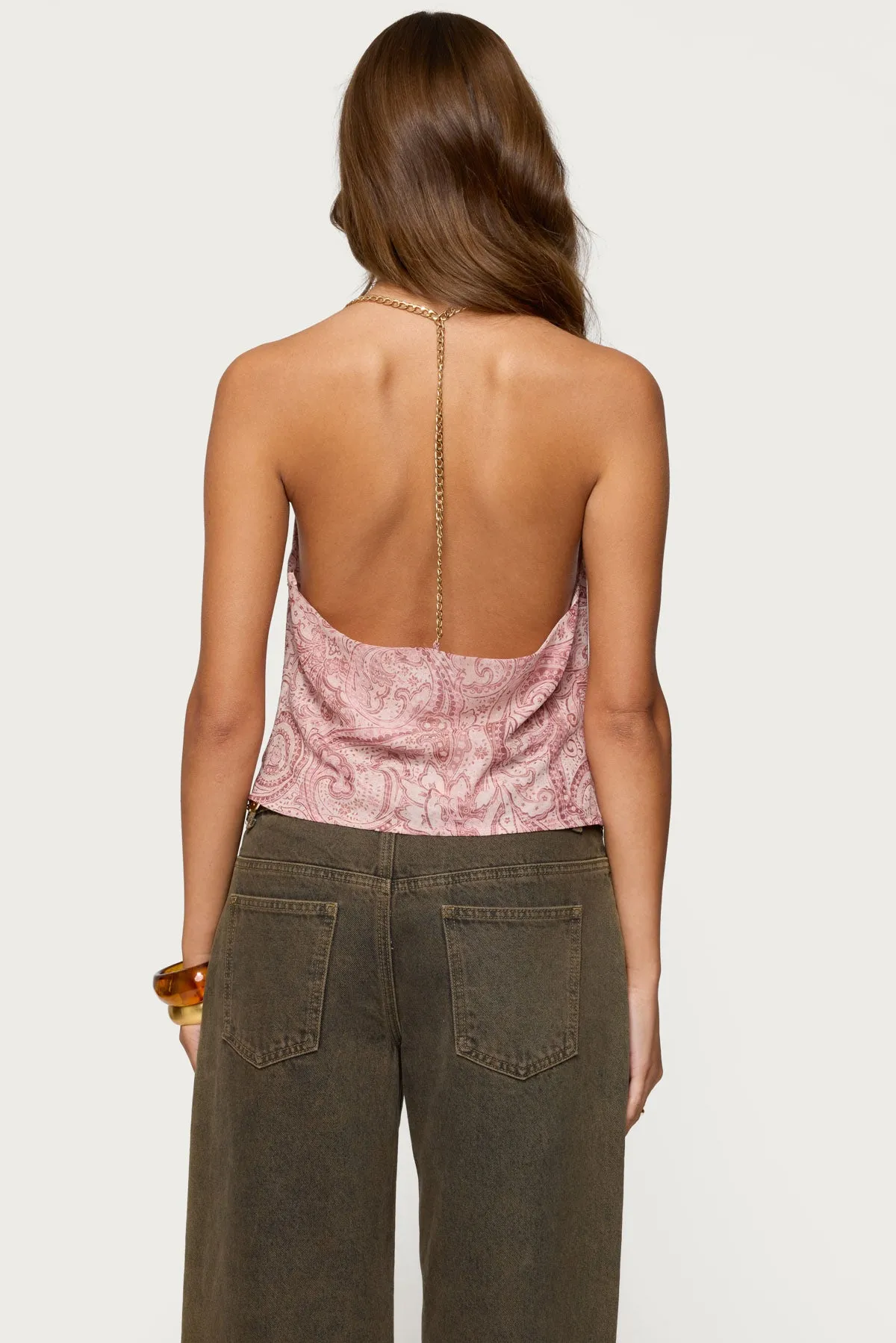 Printed Halter Chain Cowl Neck Top sold by Edikted product image thumbnail 4