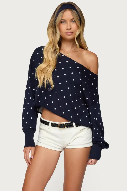 Oversized Off Shoulder Polka Dot Sweater sold by Edikted