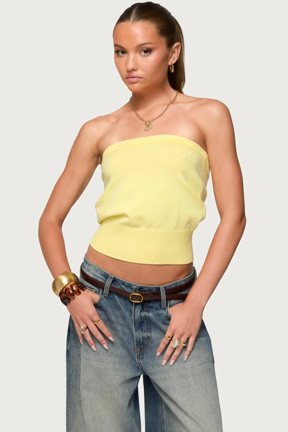 Philipa Strapless Knit Top sold by Edikted