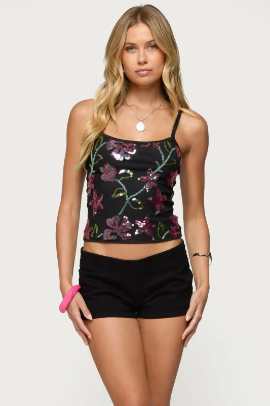 Beaded Floral Embroidered Tank Top sold by Edikted